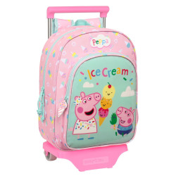 School Rucksack with Wheels Peppa Pig Ice cream Pink Mint 26 x 34 x 11 cm