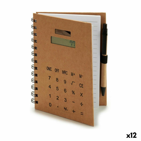 Spiral Notebook with Pen Calculator 14 x 18 x 1,5 cm (12 Units)