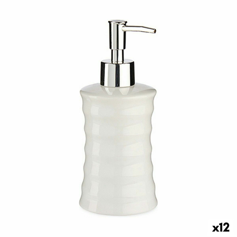 Soap Dispenser Waves Ceramic Metal White (260 ml) (12 Units)