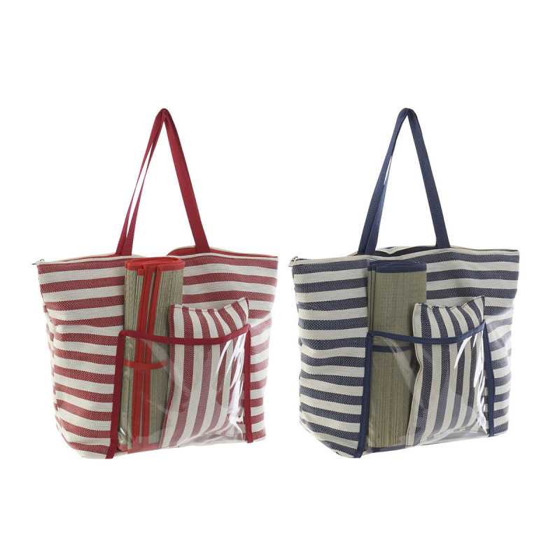 Beach Bag DKD Home Decor 55 x 17 x 35 cm Canvas Red Blue PVC (2 Units)