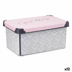 Storage Box with Lid Vibes Grey Pink Plastic 10 L (22,7 x 16,5 x 34,5 cm) (12 Units)