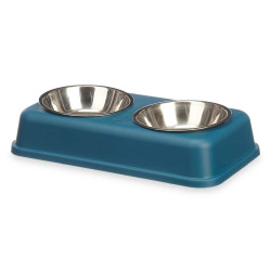 Cat Feeder Double Blue Metal 35 x 7,5 x 19 cm (12 Units)