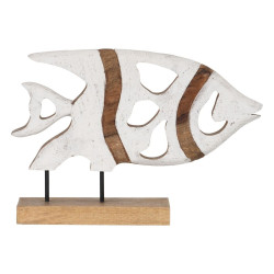 Sculpture White Beige Mango wood 45,5 x 9 x 32,5 cm Fish