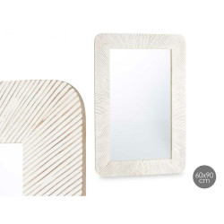 Wall mirror White Brown Mango wood Stripes 90 x 60 x 2 cm