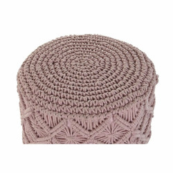 Footrest DKD Home Decor 43 x 43 x 51 cm Wood Brown Light Pink Macrame Boho