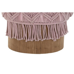 Footrest DKD Home Decor 43 x 43 x 51 cm Wood Brown Light Pink Macrame Boho