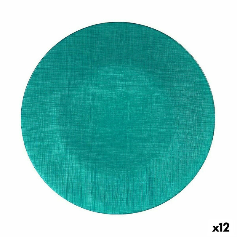 Flat Plate Turquoise Glass Ø 32 cm (12 Units)