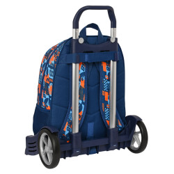 School Rucksack with Wheels Hot Wheels Speed club Orange Navy Blue 32 x 42 x 14 cm