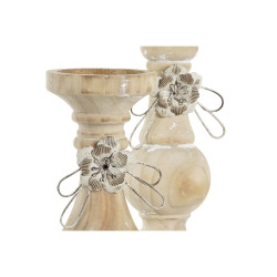 Candleholder DKD Home Decor Wood (9,5 x 9,5 x 28 cm) (2 Pieces)