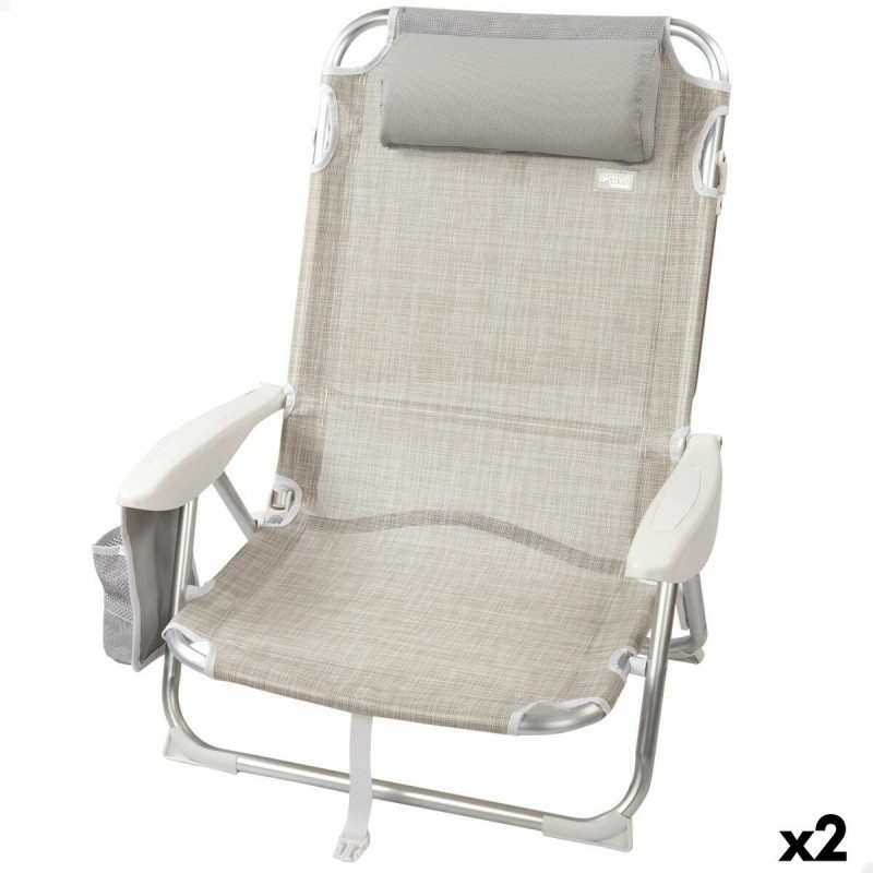 Folding Chair with Headrest Aktive Ibiza Beige 51 x 76 x 45 cm (2 Units)