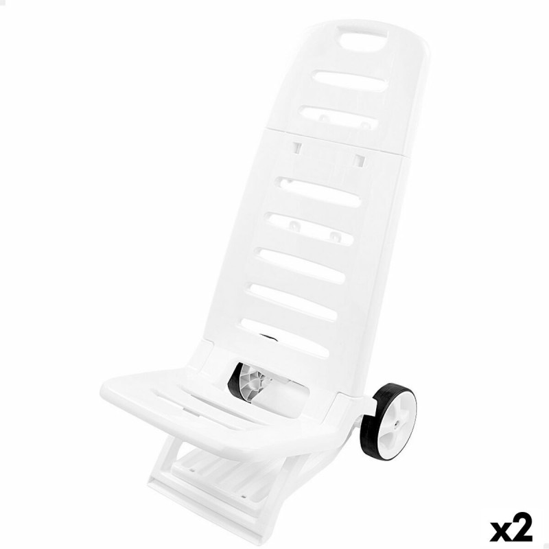 Beach Chair Aktive White Wheels 40 x 84 x 44 cm (2 Units)