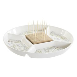 Snack tray DKD Home Decor Multicolour Natural Bamboo Stoneware Cottage 23,5 x 23,5 x 7 cm