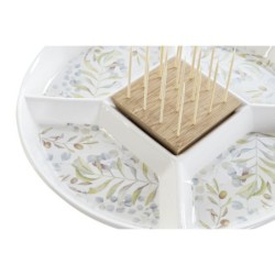 Snack tray DKD Home Decor Multicolour Natural Bamboo Stoneware Cottage 23,5 x 23,5 x 7 cm