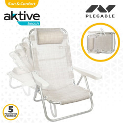 Folding Chair with Headrest Aktive Ibiza Beige 48 x 84 x 46 cm (2 Units)