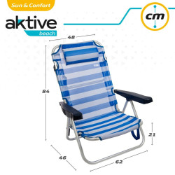 Beach Chair Aktive Foldable Cushion White Blue 48 x 84 x 46 cm (2 Units)