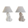 Desk lamp Home ESPRIT White Beige Stoneware 40 W 220 V 22 x 22 x 30 cm (2 Units)