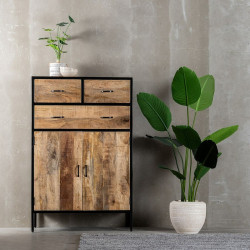 Cupboard MANGO 85 x 40 x 130 cm Natural Black Wood Iron