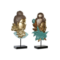 Decorative Figure DKD Home Decor 22 x 8 x 42,5 cm Black Golden Buddha Turquoise Oriental (2 Units)