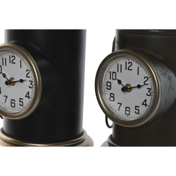 Table clock Home ESPRIT Black Golden Metal polypropylene Vintage 17 x 18 x 34,5 cm (2 Units)