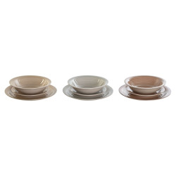 Tableware DKD Home Decor Brown Grey Stoneware 18 Pieces 26,5 x 26,5 x 3 cm