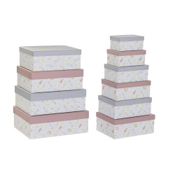 Set of Stackable Organising Boxes DKD Home Decor Pink Lilac Multicolour Cardboard (43,5 x 33,5 x 15,5 cm)