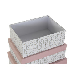 Set of Stackable Organising Boxes DKD Home Decor Golden White Light Pink Cardboard (43,5 x 33,5 x 15,5 cm)