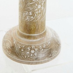 Candle Holder DKD Home Decor White Brown Metal Plastic Mango wood Floral Indian Man 12,5 x 12,5 x 31 cm