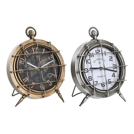 Table clock DKD Home Decor World Map 22 x 17 x 29 cm Crystal Silver Black Golden White Iron (2 Units)