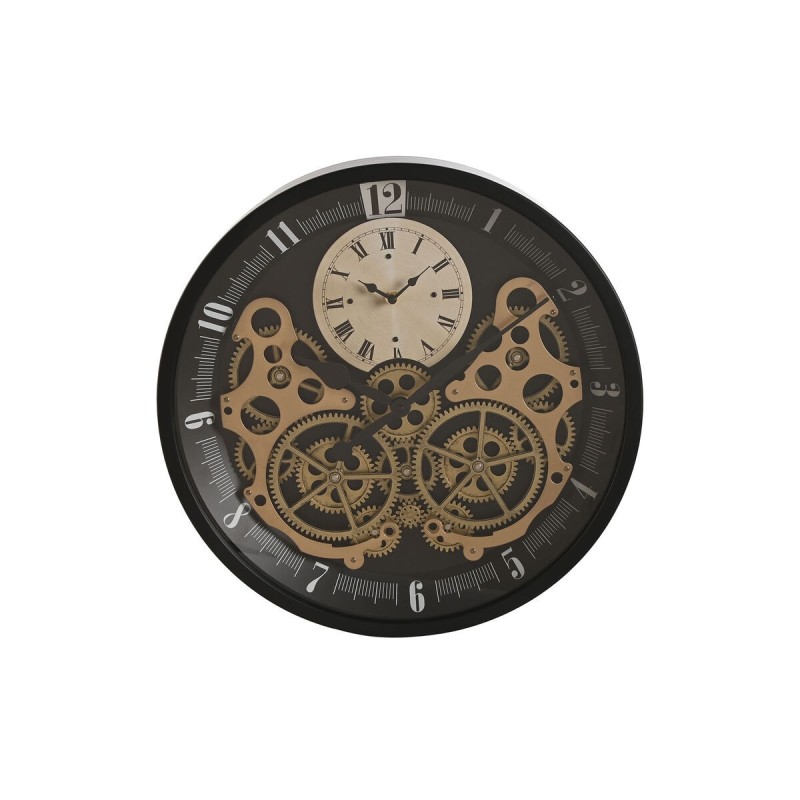 Wall Clock Home ESPRIT Black Golden Metal Crystal Gears 46 x 7,3 x 46 cm