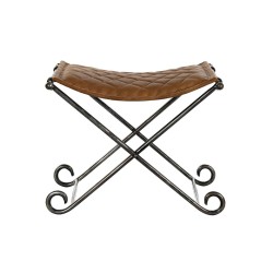 Foot-of-bed Bench DKD Home Decor Black Metal Brown Leather (53 x 45 x 44 cm)