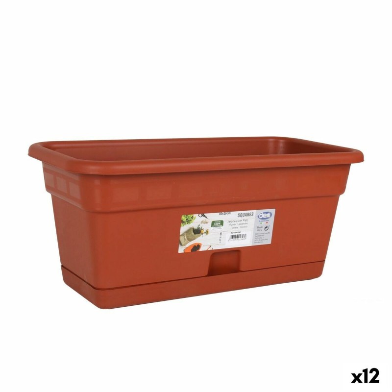 Planter with Dish Dem Squares Rectangular Brown 40 x 20 cm (12 Units)