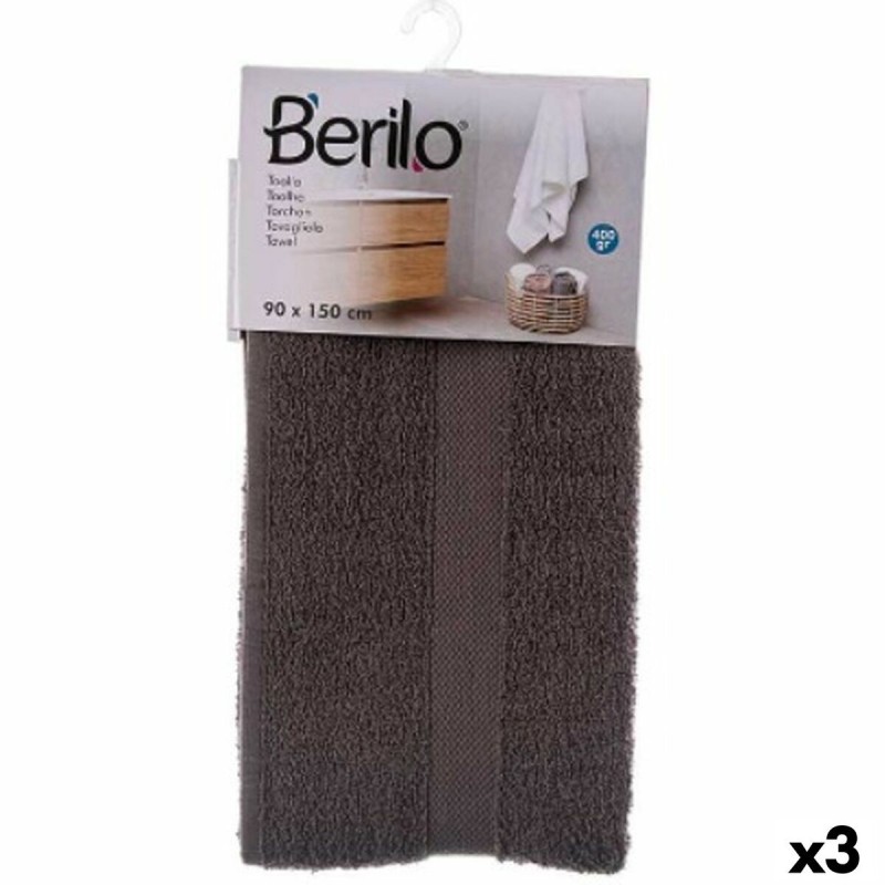 Bath towel 90 x 150 cm Grey (3 Units)