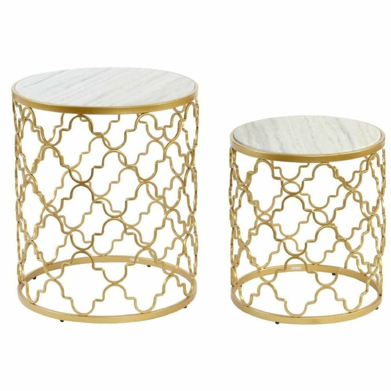 Side table DKD Home Decor Silver Metal White Marble (48 x 48 x 57 cm) (2 pcs) (40 x 40 x 46 cm)