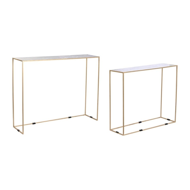 Set of 2 tables DKD Home Decor White Black Golden 100 x 28 x 80 cm