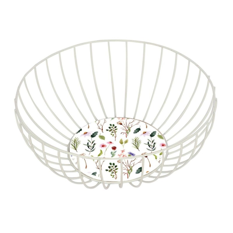 Wire Basket Versa Sansa White Metal Steel MDF Wood 28 x 11 x 28 cm Flowers