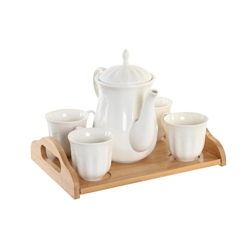 Piece Coffee Cup Set DKD Home Decor White Natural Bamboo Porcelain