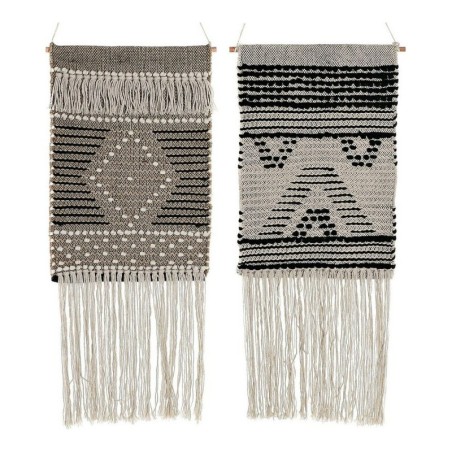 Hanging decoration DKD Home Decor Beige Grey Dark grey Fringe Boho 45 x 1 x 61 cm (2 Units)