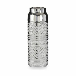 Vase Cylinder Stripes Silver Ceramic 10,5 x 30 x 10,5 cm (6 Units)