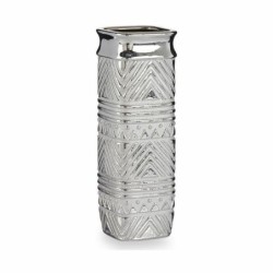 Vase Rectangular Silver Ceramic 10 x 30 x 10 cm (6 Units)